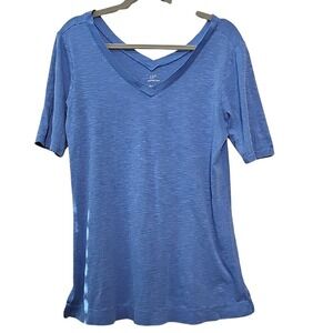 J. Jill Blue Double V Neck 100% Pima Cotton Tunic Womens Medium